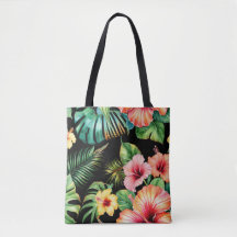 Bolsa Preta de Tote Flor de Hibisco Tropical