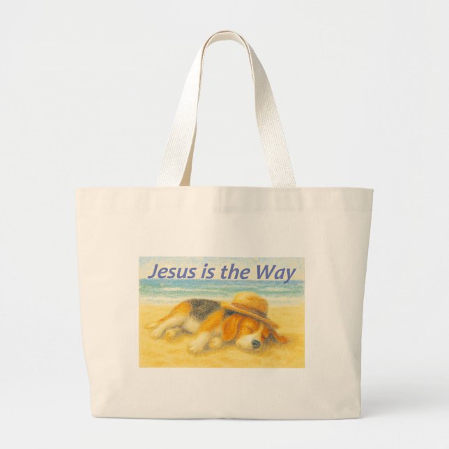 Bolsa tela Beach with a Hat - "Jesus is the Way" (Frente)