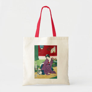 Bolsa Tote 猫 と 女, 国 Cat e Mulher, Toyohara Kunichika, Ukiyo-e