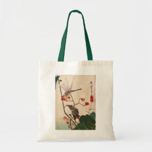 Bolsa Tote 花 に ト ボ, 広 重 Dragonfly e Flower, Hiroshige, Ukiyo-