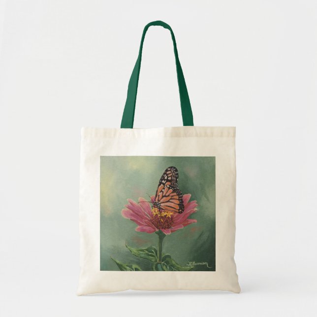 Bolsa Tote 0465 Borboleta Monarch na Zinnia (Frente)