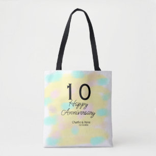 Bolsa Tote 10º aniversário de casamento amarelo pastel nome r