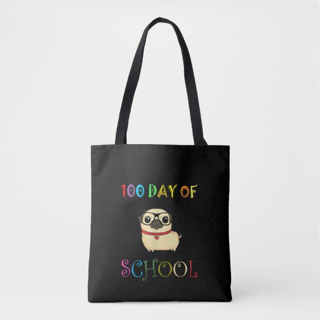 Bolsa Tote 100º Dia de Professores De Cachorro Feliz (Frente)