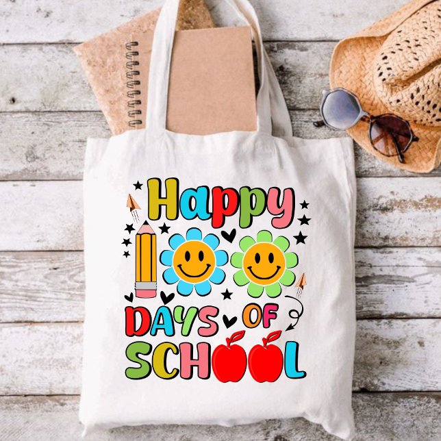 Bolsa Tote 100 dias de escola. apreciação de professores.prof (happy 100 days of school tote bags, teacher gift, teacher appreciation tote bag)
