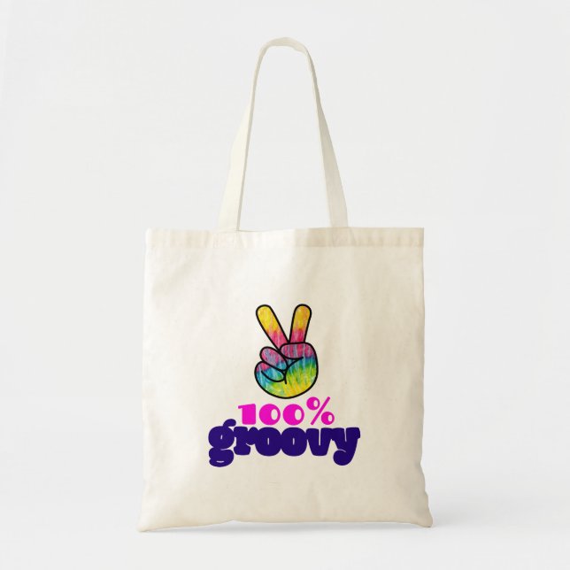 Bolsa Tote 100% Groovy Rainbow - Sinal de Paz na Mão (Frente)
