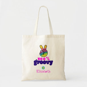 Bolsa Tote 100% Groovy Rainbow - Sinal de Paz Personalizado