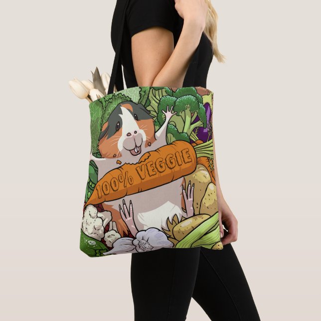 Bolsa Tote 100% Veggie Happy Guiné Pig Com Cenoura (Close Up)
