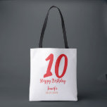 Bolsa Tote 10.º aniversário adicionar nome data ano vermelho<br><div class="desc">design editável</div>