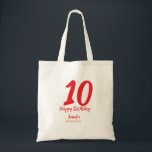 Bolsa Tote 10.º aniversário adicionar nome data ano vermelho<br><div class="desc">design editável</div>