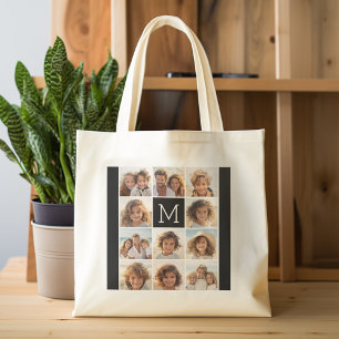 Bolsa Tote 11 Colagem de Fotos em Grid com Monograma