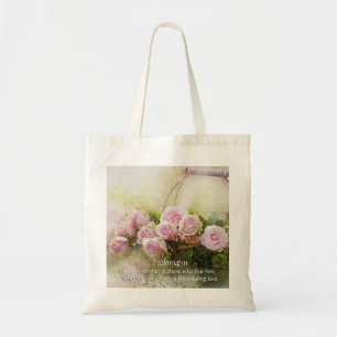 Bolsa Tote 147:11 do salmo, verso da bíblia, cesta de rosas