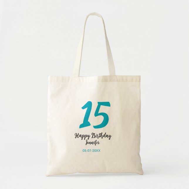 Bolsa Tote 15 aniversário quiencenera adicionar data ano temp (Frente)
