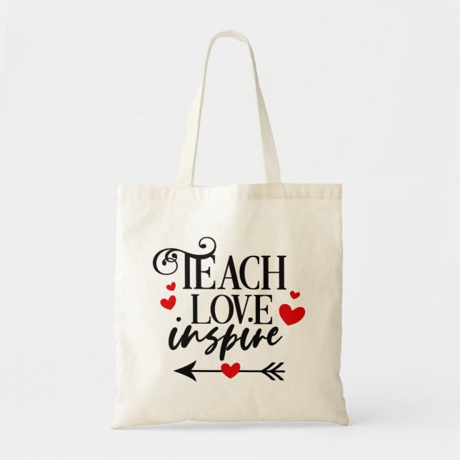 Bolsa Tote 1/2 Ensinar Amor inspira professores de jardim de  (Frente)