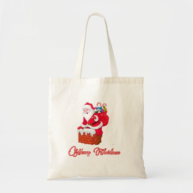 Bolsa Tote 1.Ho Ho Papai Noel ri de feliz Natal (Frente)