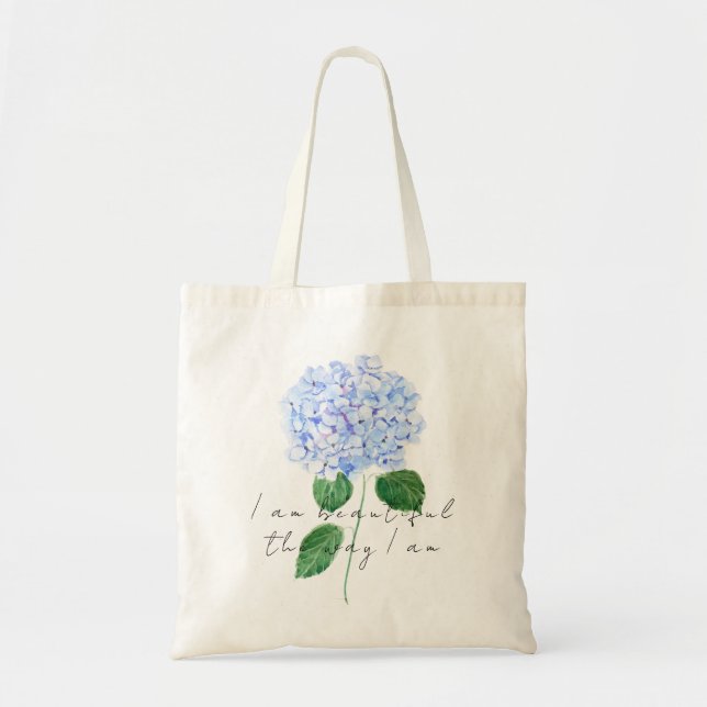 Bolsa Tote 1 saco azul com hidrangea púrpura (Frente)