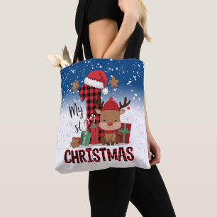 Bolsa Tote 1rua de Natal Santa Hat White Snow Reindeer