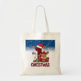 Bolsa Tote 1rua de Natal Santa Hat White Snow Reindeer