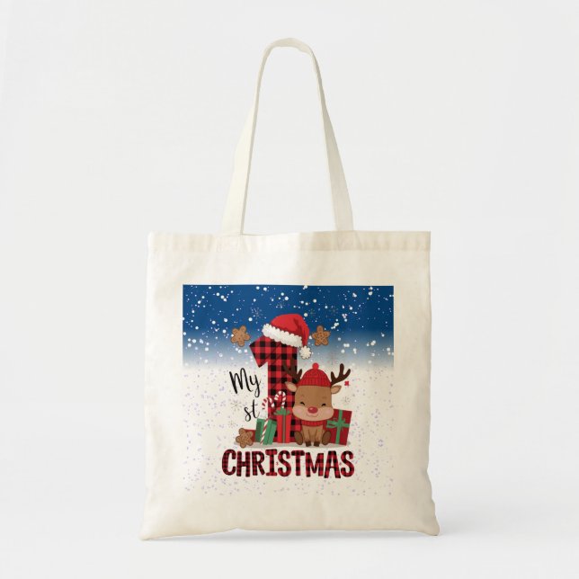 Bolsa Tote 1rua de Natal Santa Hat White Snow Reindeer (Frente)