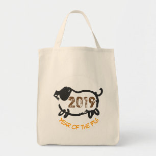 Bolsa Tote 2019 Ano Chinês do Porco Negro Tote Bag