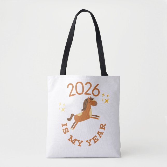 Bolsa Tote 2026 É Meu Ano Ano do Cavalo Fofo (Frente)