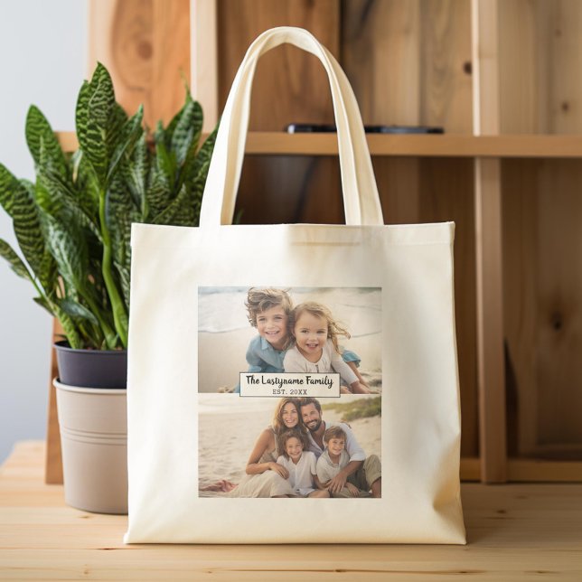 Bolsa Tote 2 Nome da Família de Colagem de Fotos - Fotos Hori (Custom Tote Bag)