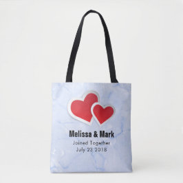 Bolsa Tote 2 Papel Vermelho Corações sobre Casamento Azul-Mar