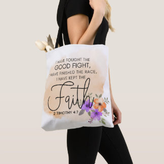 Bolsa Tote 2 Timothy 4:7 - Eu mantive a fé Peach