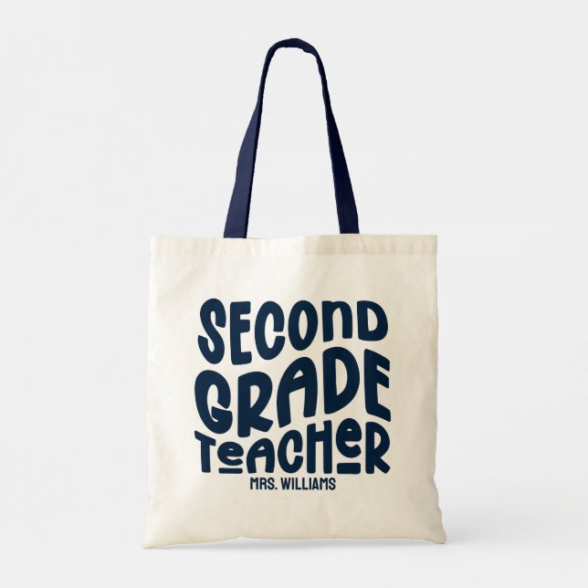 Bolsa Tote 2nd Grade Teacher Dark Blue Typography Design (Verso)