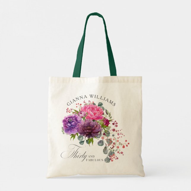 Bolsa Tote 30 e Fabuloso aniversário de 30 anos Floral Elegan (Verso)