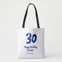 Bolsa Tote 30th birthday add name date year blue sparkle 