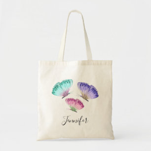 Bolsa Tote 3 borboletas Pastel coloridas bonitos da aguarela