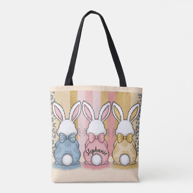 Bolsa Tote 3 Bunny Trio, Nome Personalizado (Verso)
