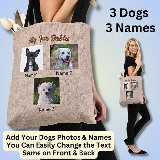 Bolsa Tote 3 Cães, 3 Nomes, Podem Alterar Texto, Foto De Cach