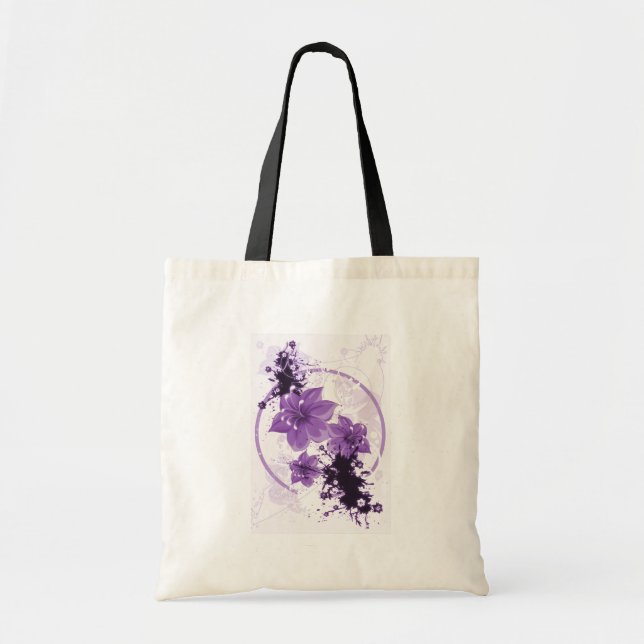 Bolsa Tote 3 flores bonito - roxo (Frente)