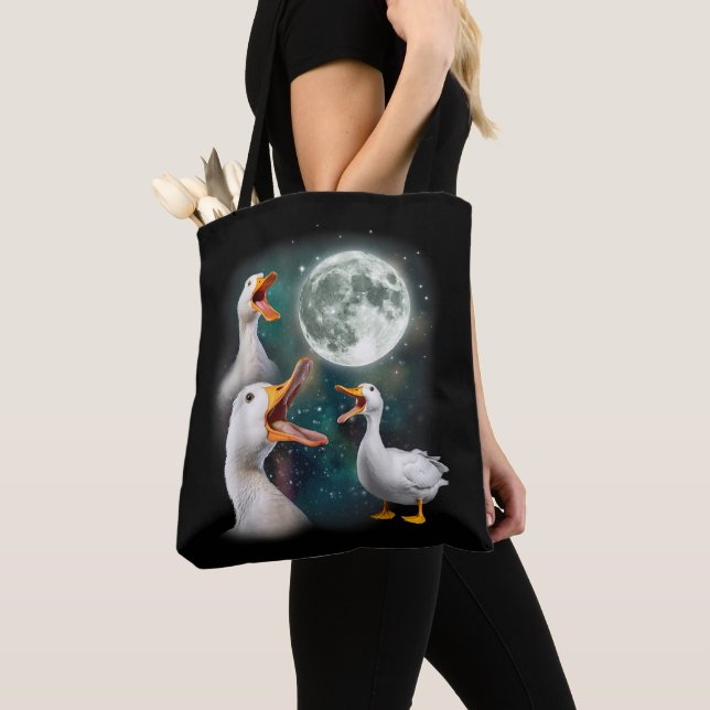 Bolsa Tote 3 Patos Uivam Para a Lua Engraçado Estranho Assomb (Close Up)