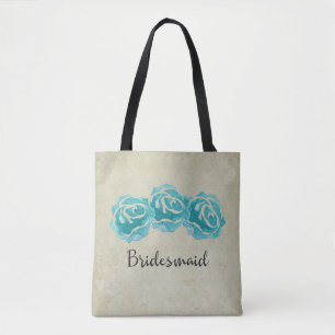 Bolsa Tote 3 Rosas de Aquarela Teais na Bridesmaid do Damasco