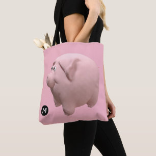 Bolsa Tote 3D Ano de Porcos Engraçados Monograma de Anivers