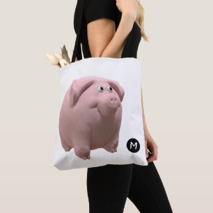 Bolsa Tote 3D Monograma de Ano de Suíno Engraçado Escolha o S