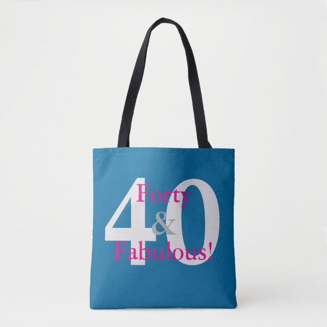 Bolsa Tote 40 e fabuloso! Azul e rosa quente personalizados d (Frente)