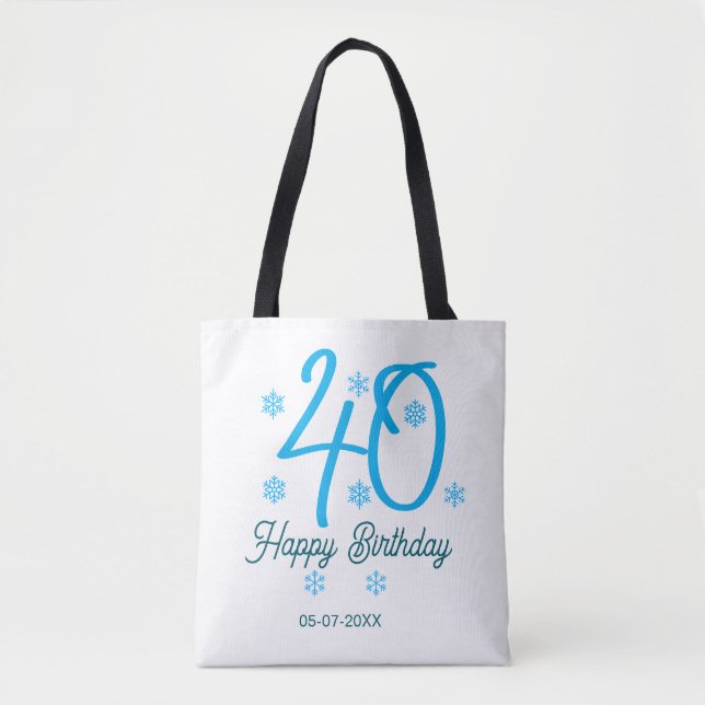 Bolsa Tote 40th birthday add name date year blue template (Frente)