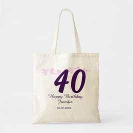 Bolsa Tote 40th birthday add name date year purple floral pin