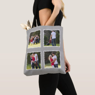 Bolsa Tote 4 Colagem de Fotografias Adicionar Cinza de Nome d