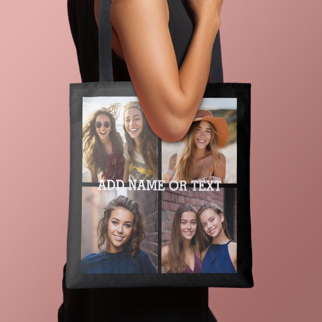 Bolsa Tote 4 Colagem de Fotografias - ESCOLHA A COR DE FUNDO (Add 4 photos to this personalized tote bag)