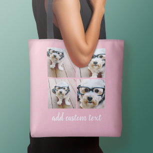 Bolsa Tote 4 Colagem de Fotografias - ESCOLHA A COR DE FUNDO