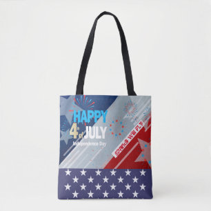 Bolsa Tote 4 de julho American Flag Heart Flag Fireworks
