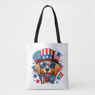 Bolsa Tote 4 de Julho EUA Patriótico Cão Dia da Independência