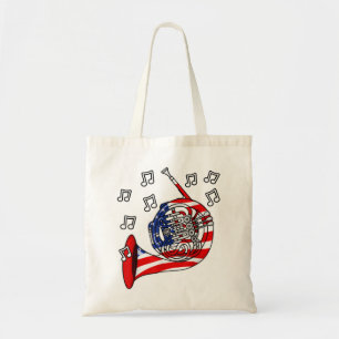 Bolsa Tote 4 de julho Francês Horn American Flag Brass Musica