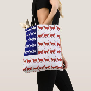 Bolsa Tote 4 de julho Sinalizador de Gato Vermelho Branco e A