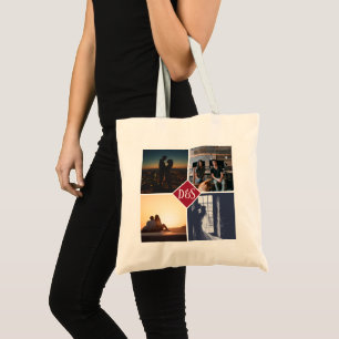 Bolsa Tote 4 Foto de Colagem Personalizada Monograma