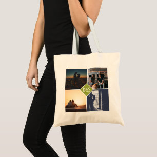 Bolsa Tote 4 Foto de Colagem Personalizada Monograma